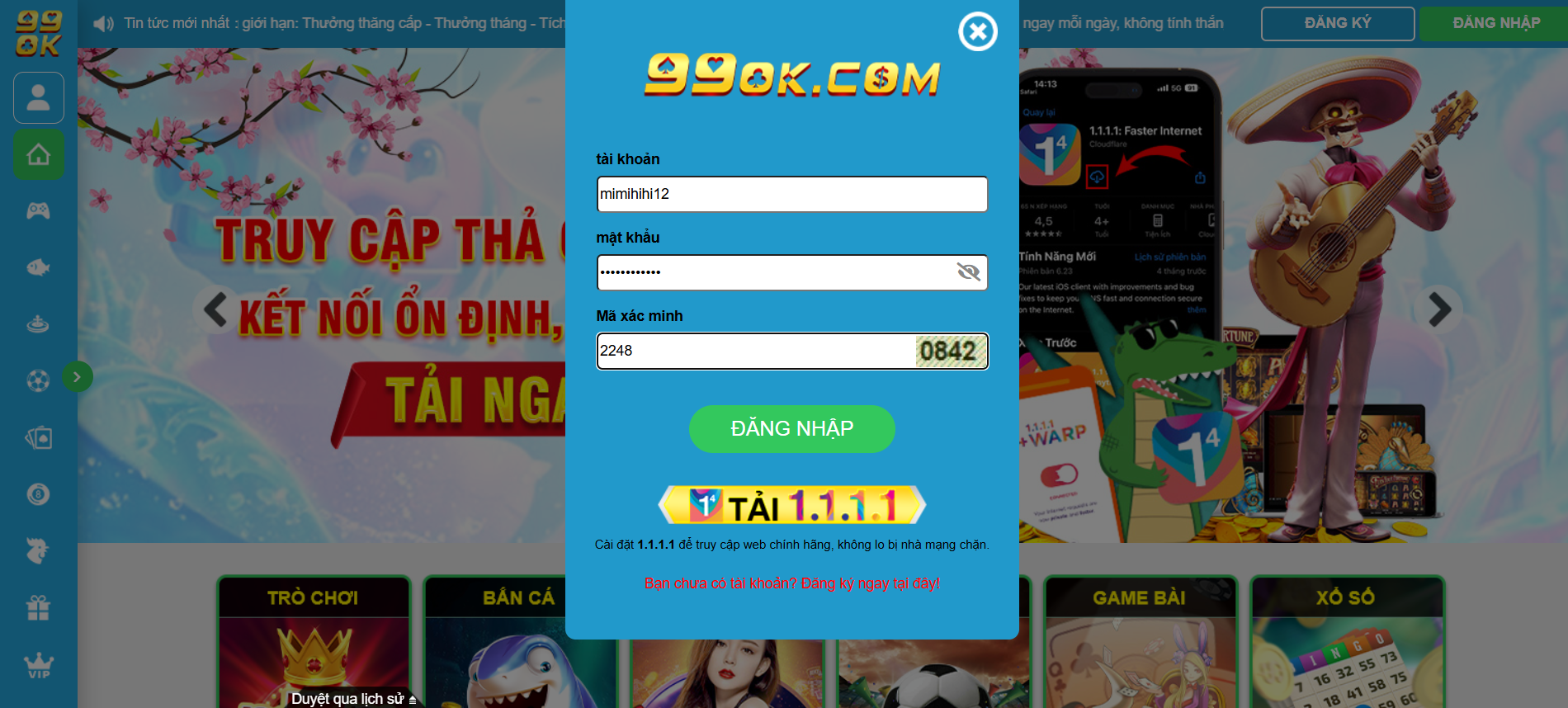 Các bước đăng nhập tài khoản qua app 99OK