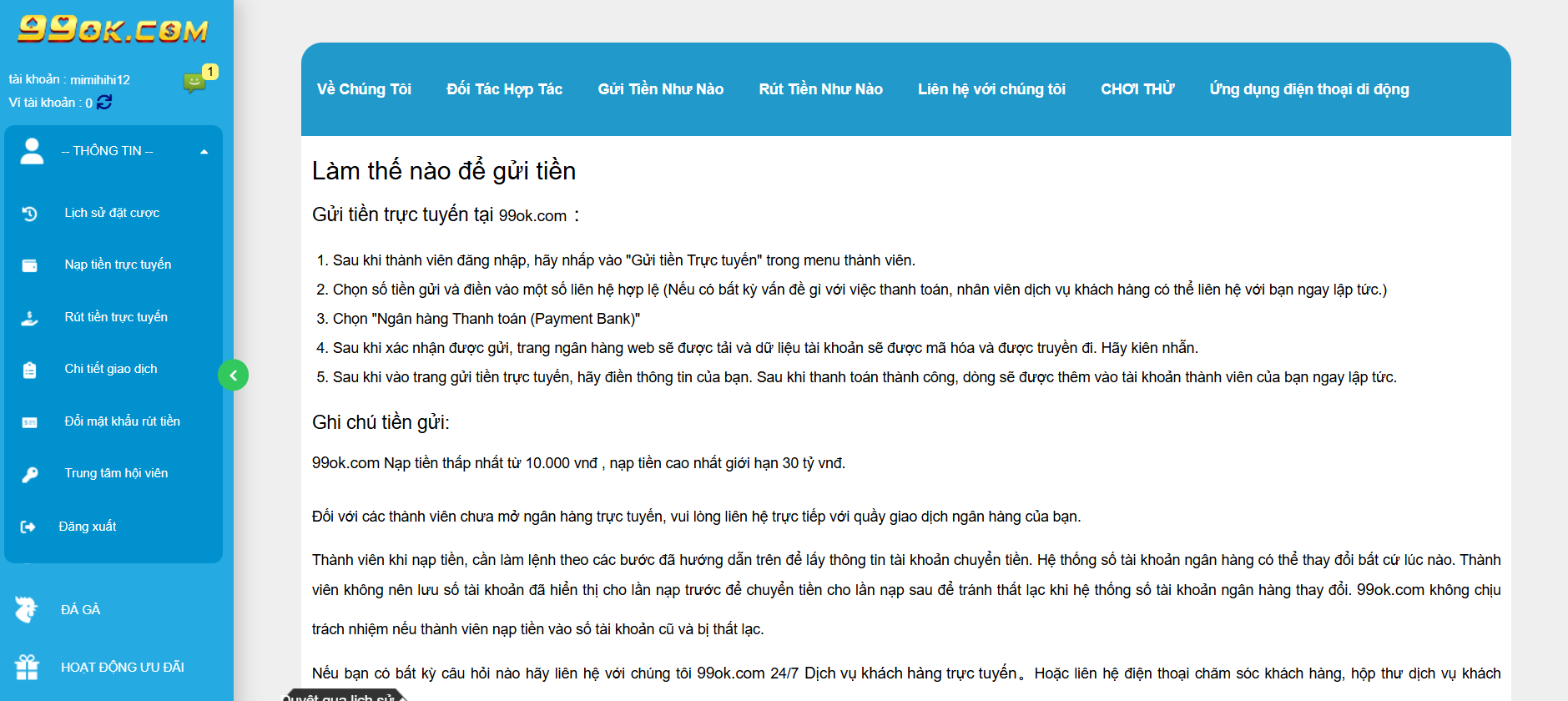 Hướng dẫn chi tiết cách gửi tiền trực tuyến tại 99ok